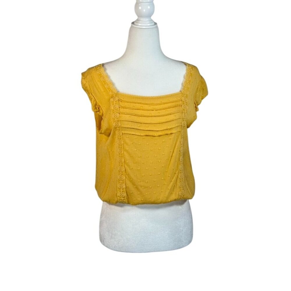 Yellow Boho-Style Neon Soul Flutter Sleeve Smocked Waist Top Size M